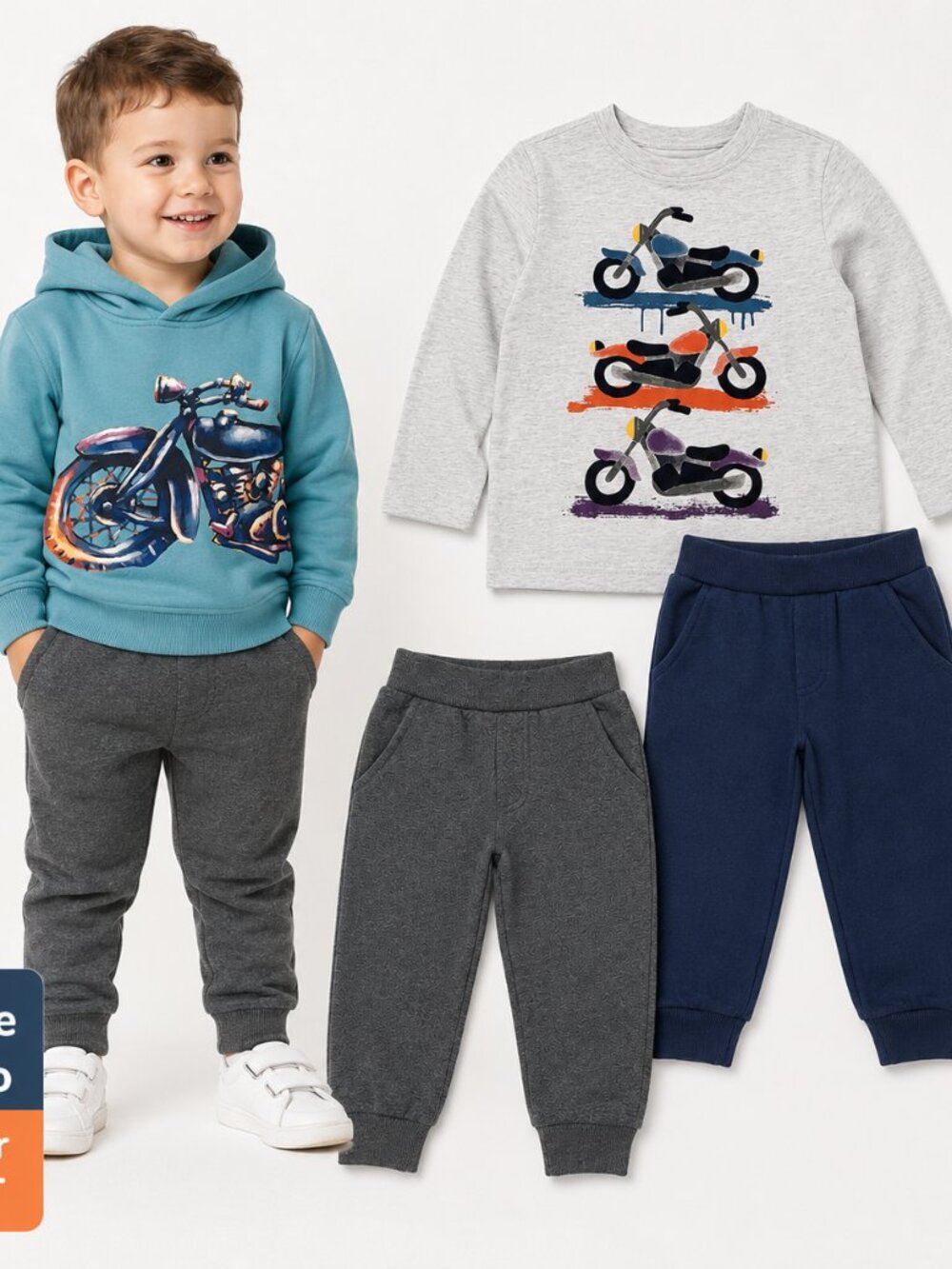 Boys 3T Vintage Motorcycle Graphic Hoodie Shirt Jogger 4 Piece Athletic Playset